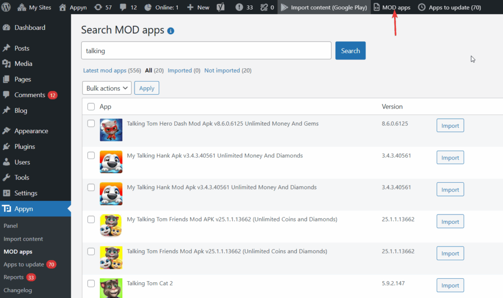 Import mod apps [Appyn Theme 2.0.17] - ThemesPixel